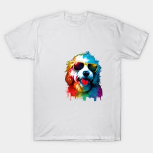 Colourful Cool Labradoodle Dog with Sunglasses T-Shirt